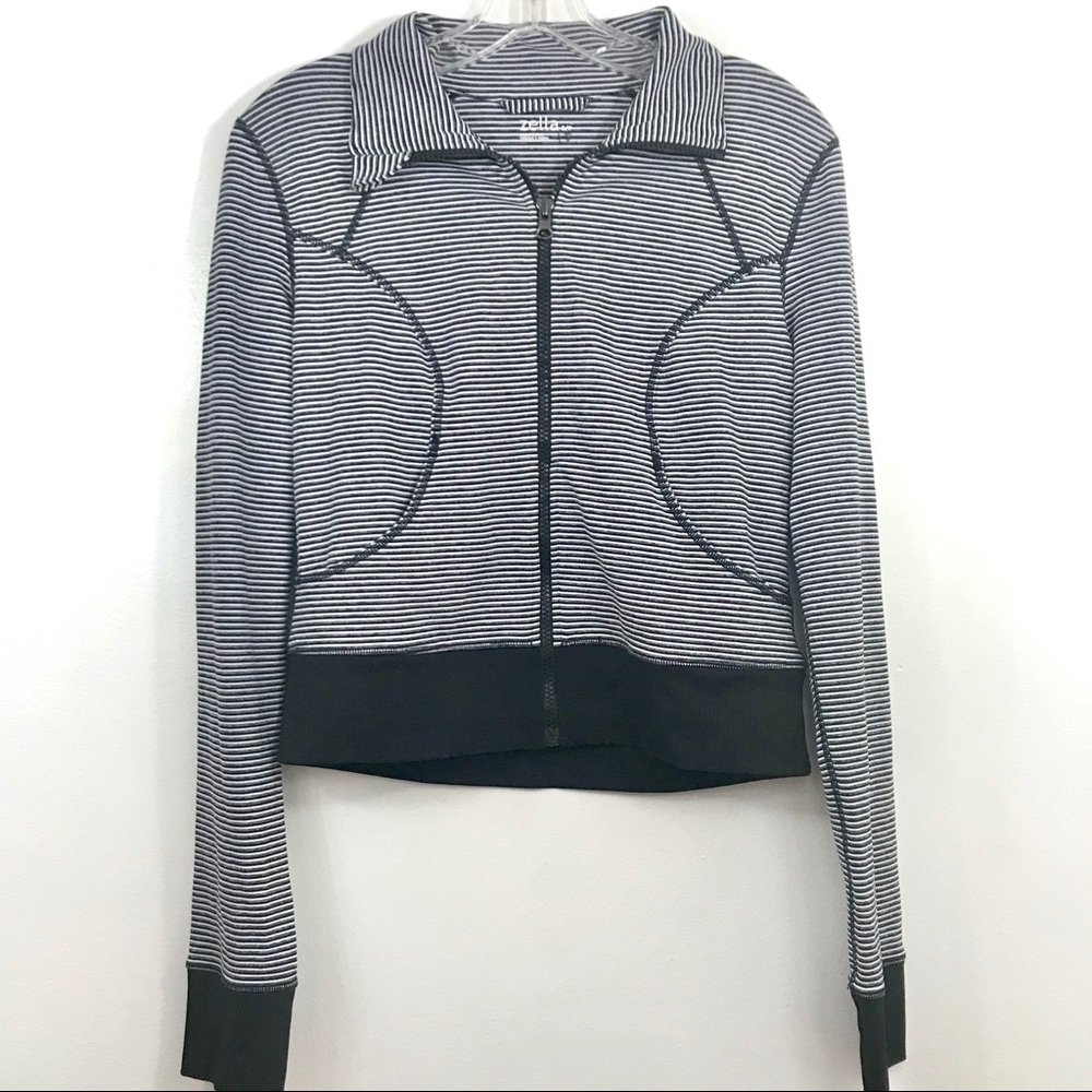 Zella On Point Cropped Zip Up Black/White Size S